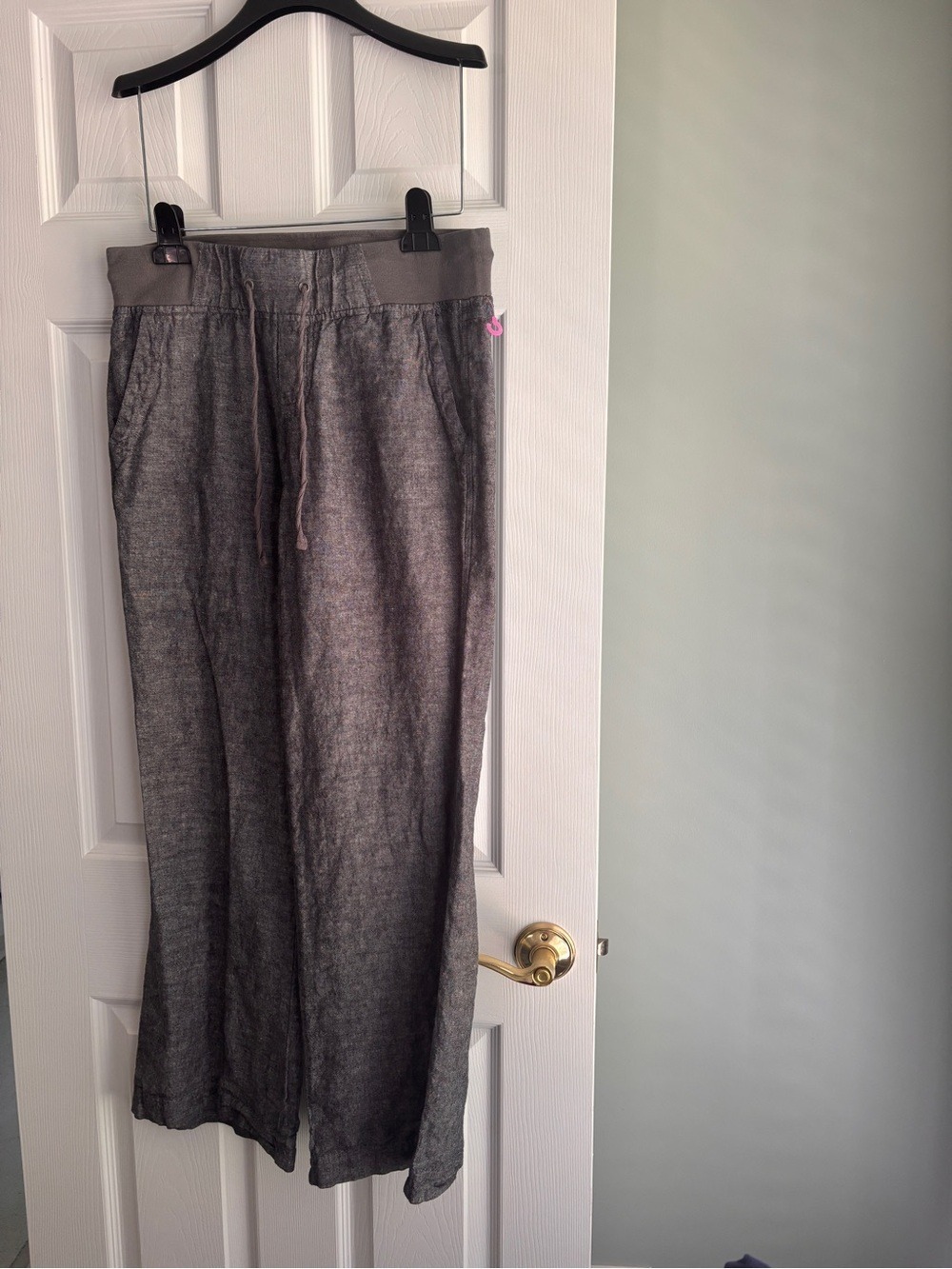 Soho Gray Wide-Leg Drawstring Pants Linen Blend Small